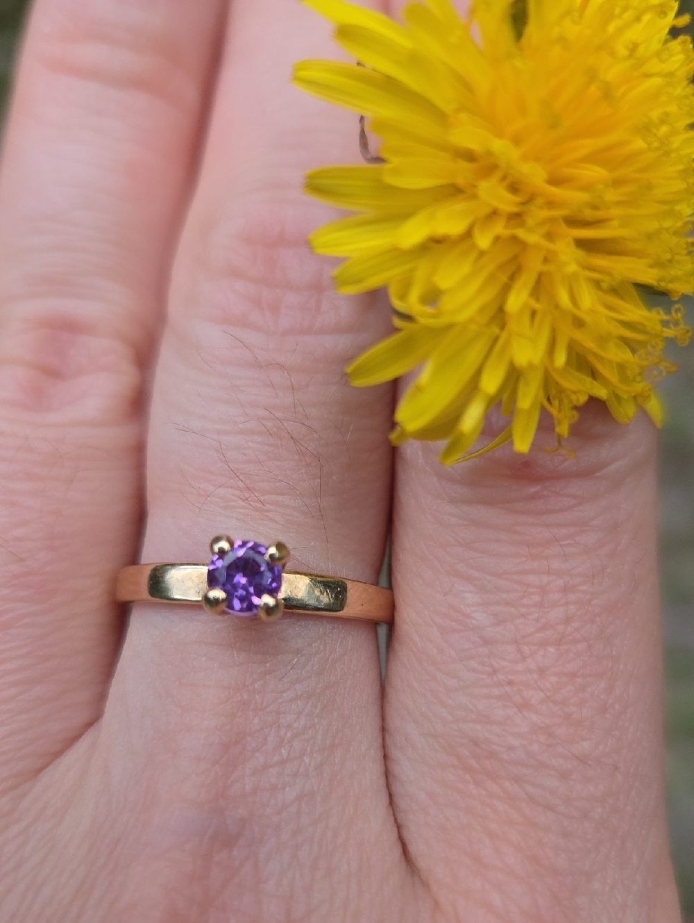 10k Gold Ring with Amethyst Solitaire - Women Jewelry